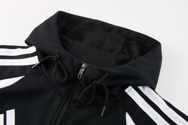 26/27 Adidas M06  Black Full Zipper Hooded Jacket Tracksuit + Long Pants