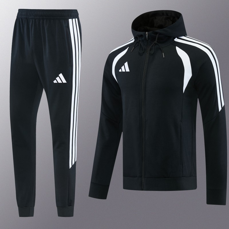 26/27 Adidas M06  Black Full Zipper Hooded Jacket Tracksuit + Long Pants