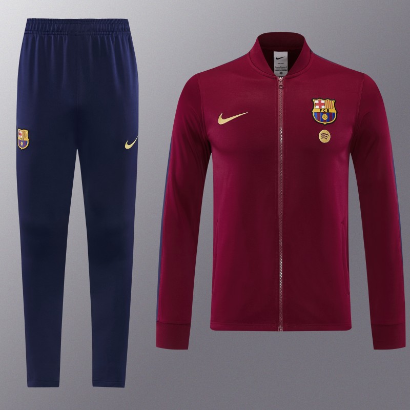 26/27 Barcelona  Dark Red Full Zipper Jacket Tracksuit + Long Pants