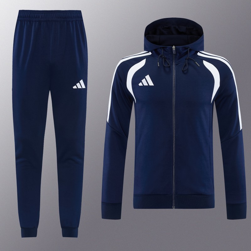 26/27 Adidas M06  Navy Blue Full Zipper Hooded Jacket Tracksuit + Long Pants