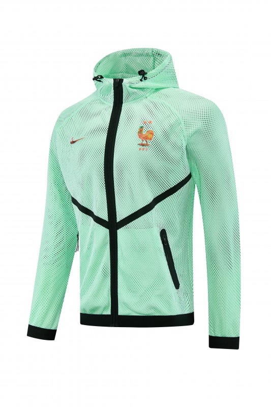 26/27 France Light Green Mesh Anthem Full Zipper Hooded Windbreaker Jacket
