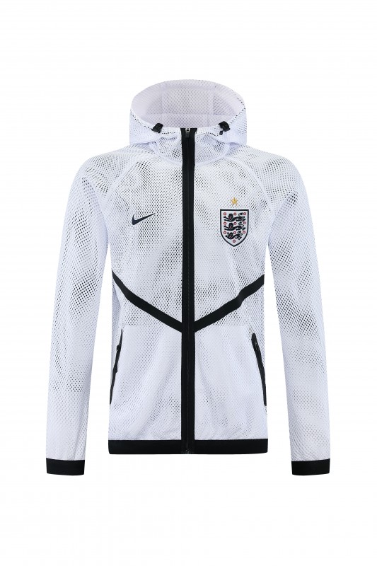 2026 England White Mesh Anthem Full Zipper Hooded Windbreaker Jacket
