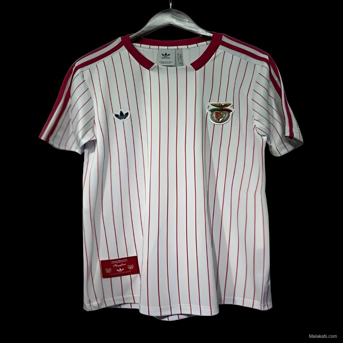 25/26 Benfica Adidas Original White with Red Pinstripes Jersey