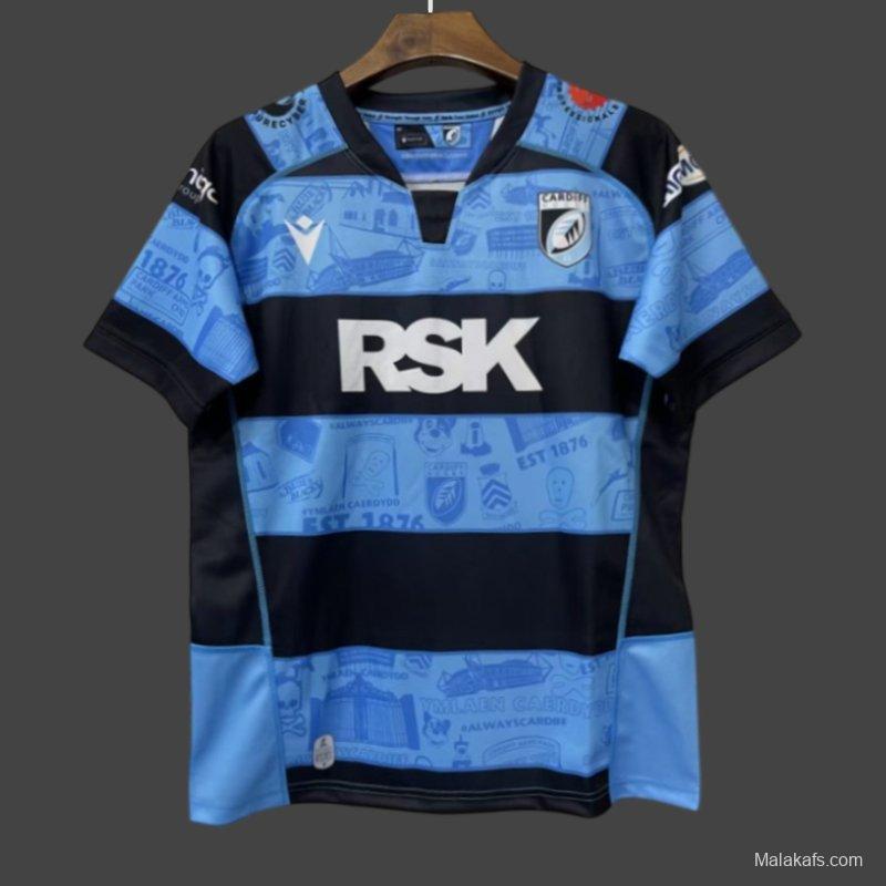 25/26 Cardiff Rugby Sky Blue with Navy Hoops and Heritage Print Jersey