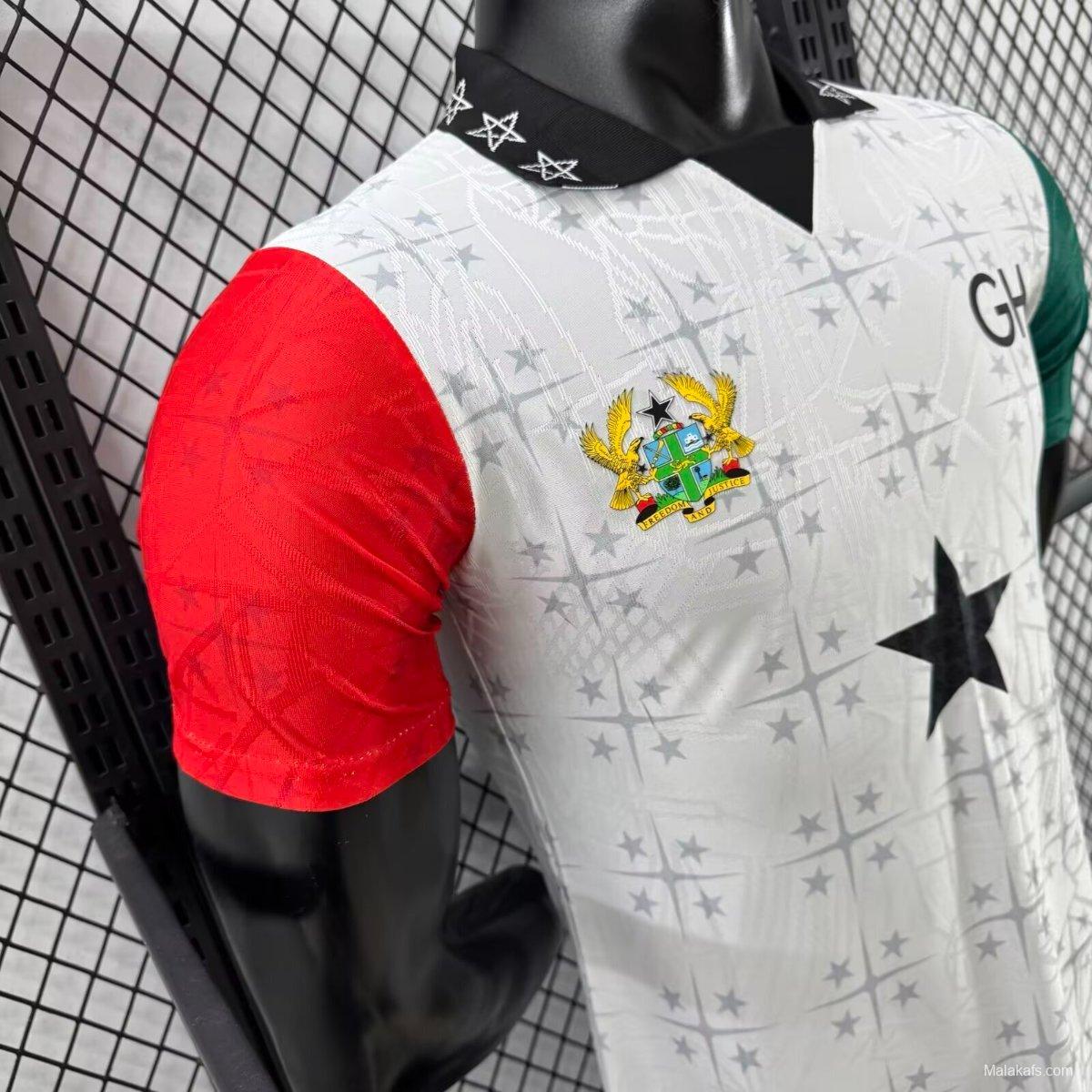 Player Version 2026 Ghana White with Black Star and Red-Green Sleeves Jersey