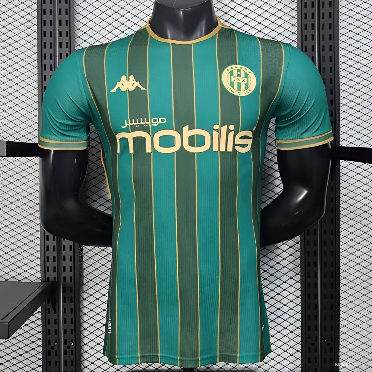 25/26 Player Version  JS Kabylie Home Green Yellow Vertical Stripes Jersey