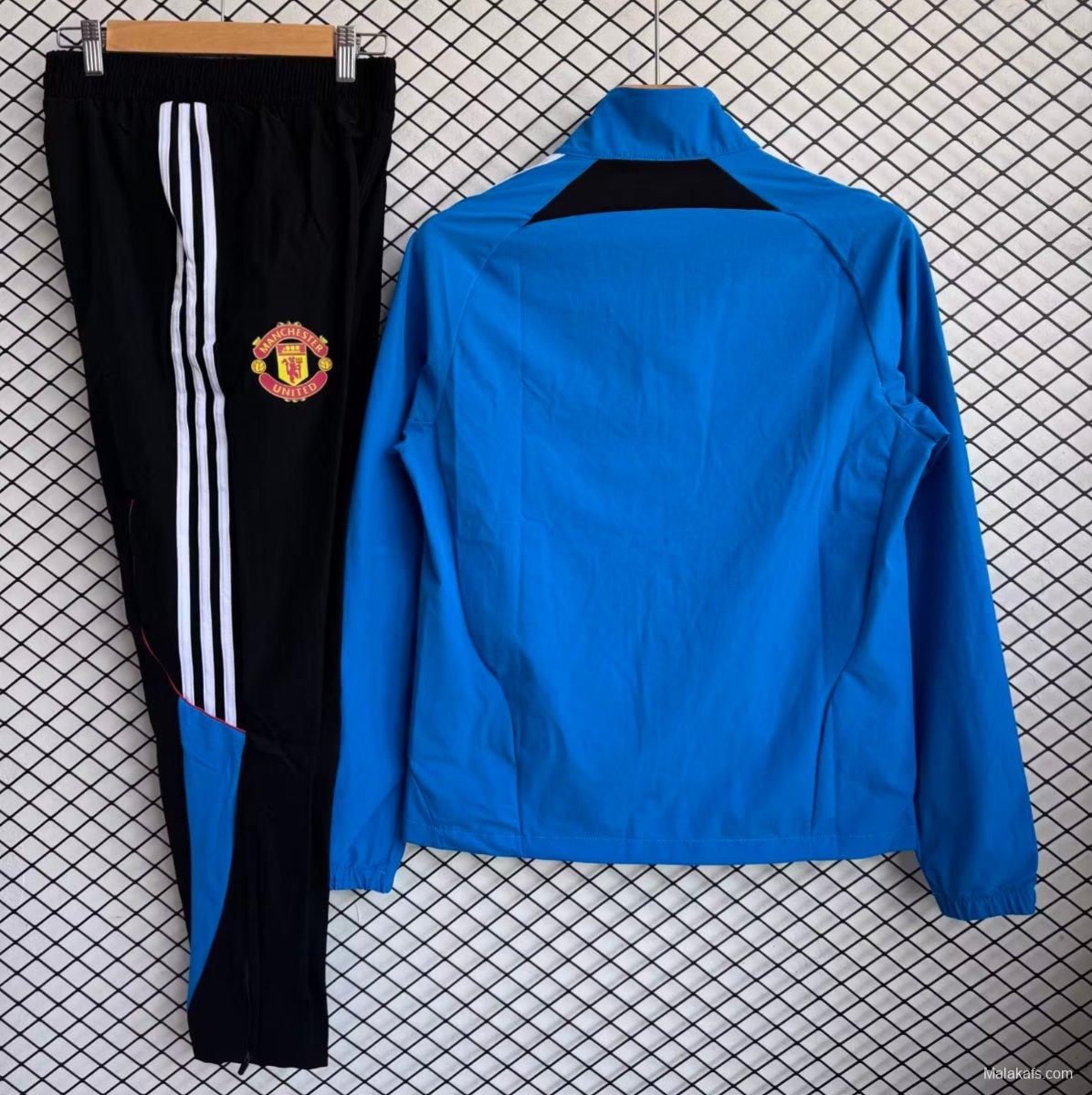 25/26 Manchester United Blue with White Full zipper Jacket Tracksuit+ long pants