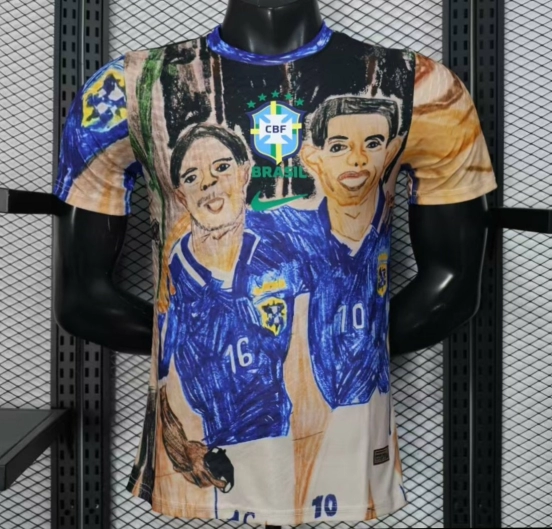 Player Version 2026 Brazil CBF Hand-Drawn Art Special Edition Jersey Featuring Ronaldo & Ronaldinho