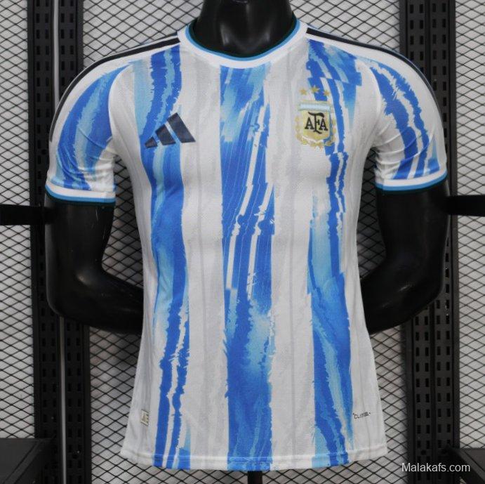 2026 Player Version Argentina White and Light Blue with Brushstroke Stripes Jersey