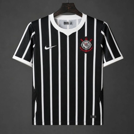 25/26 Corinthians Away Black White Pinstripes Jersey