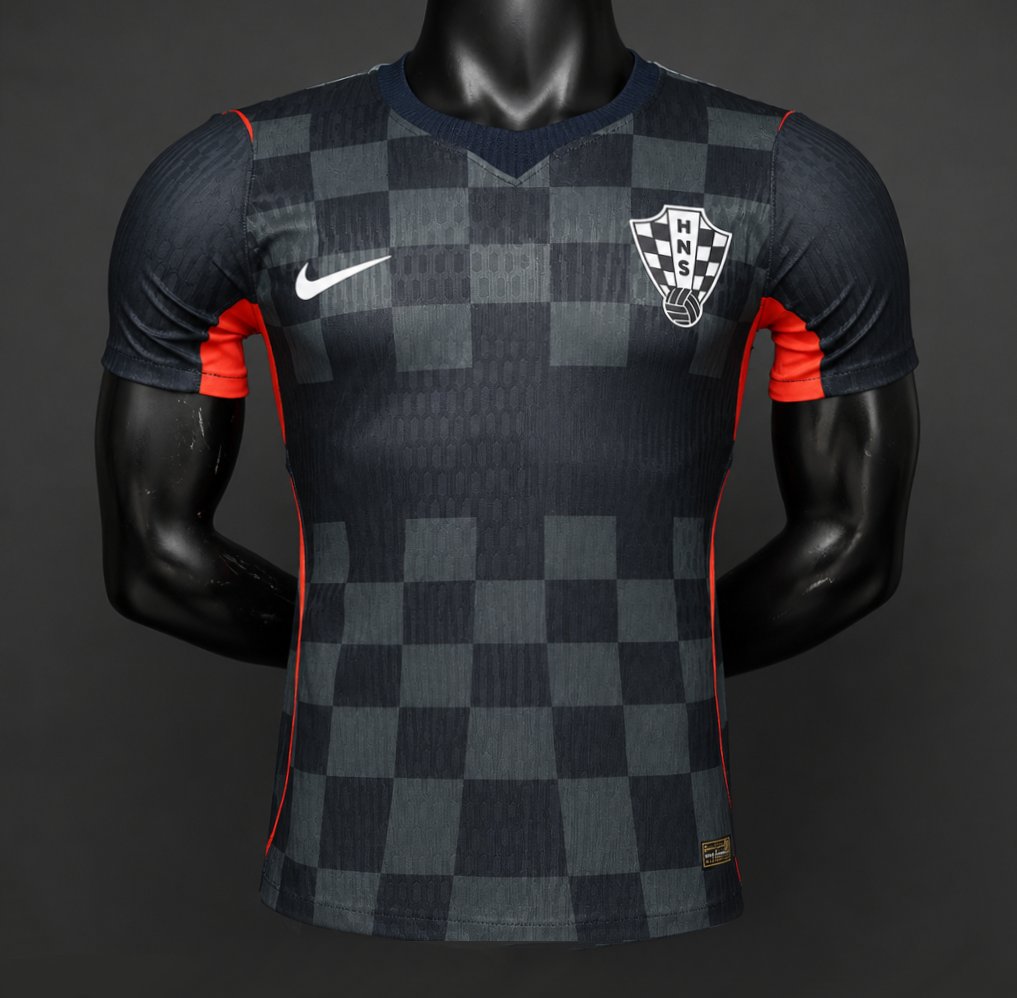 Player Version 2026 Croatia Dark Black with Dark Checkered Pattern Jersey