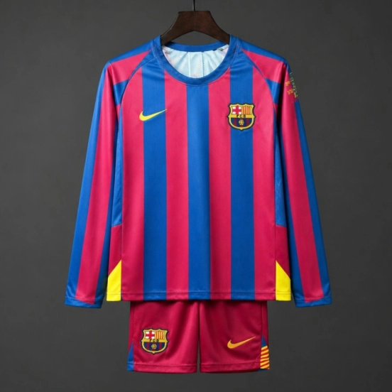 Retro Kids 05/06 Barcelona Home Long Sleeve UCL Jersey