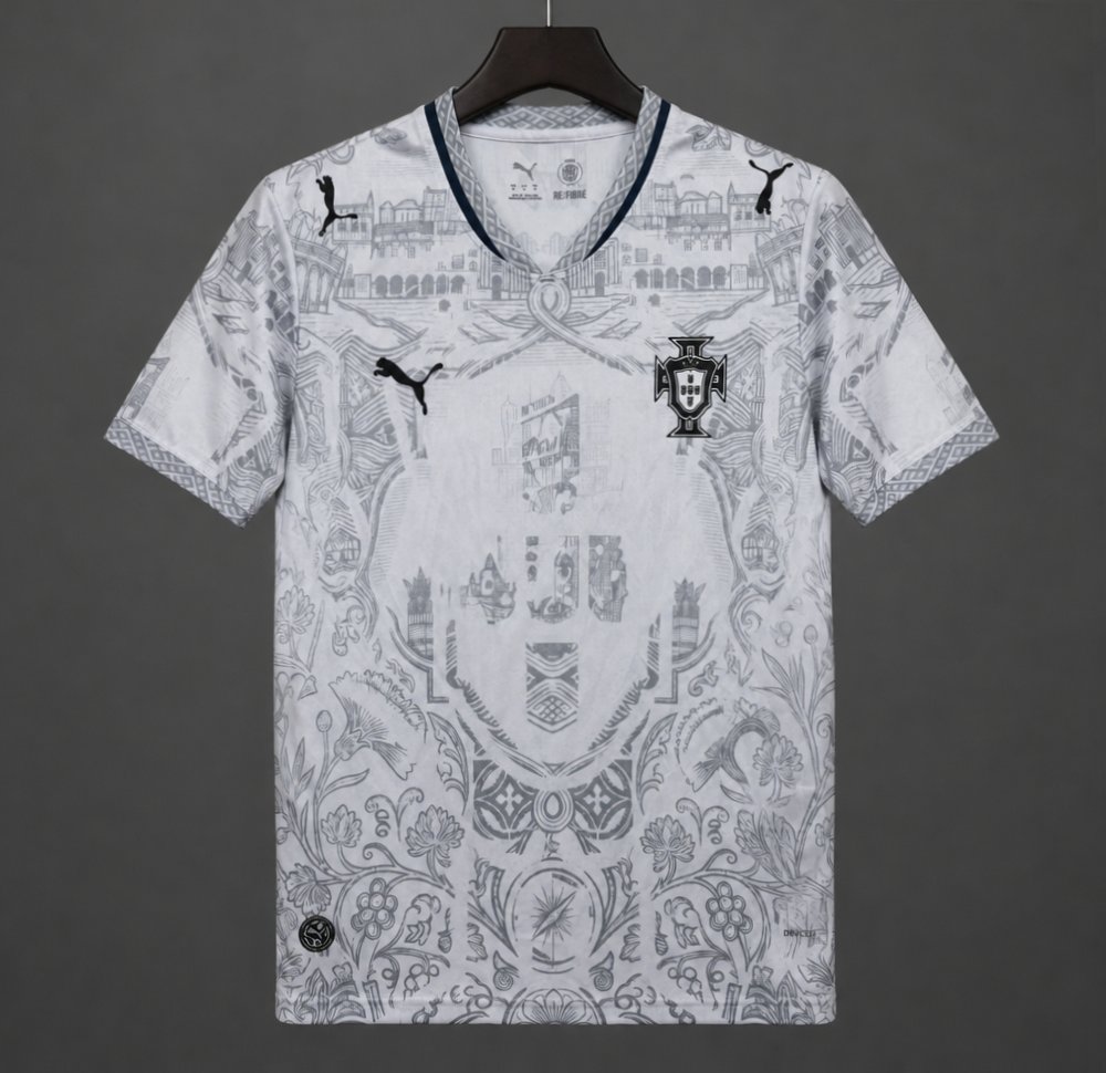 2026 Portugal White with Grey Azulejo Tile and Floral Tapestry Pattern Special Edition Jersey