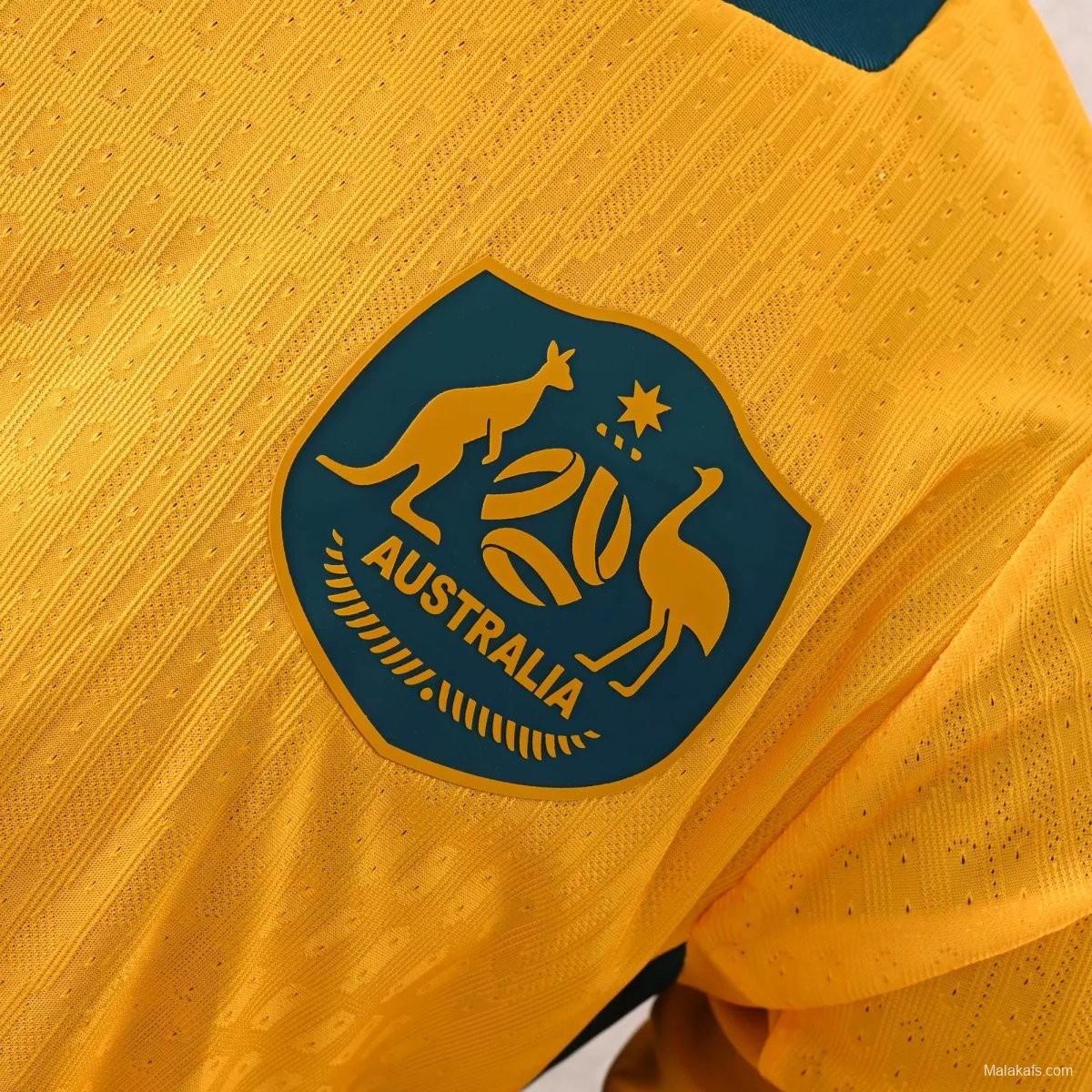 Player Version 2026 Australia Gold with Teal Collar Home Jersey
