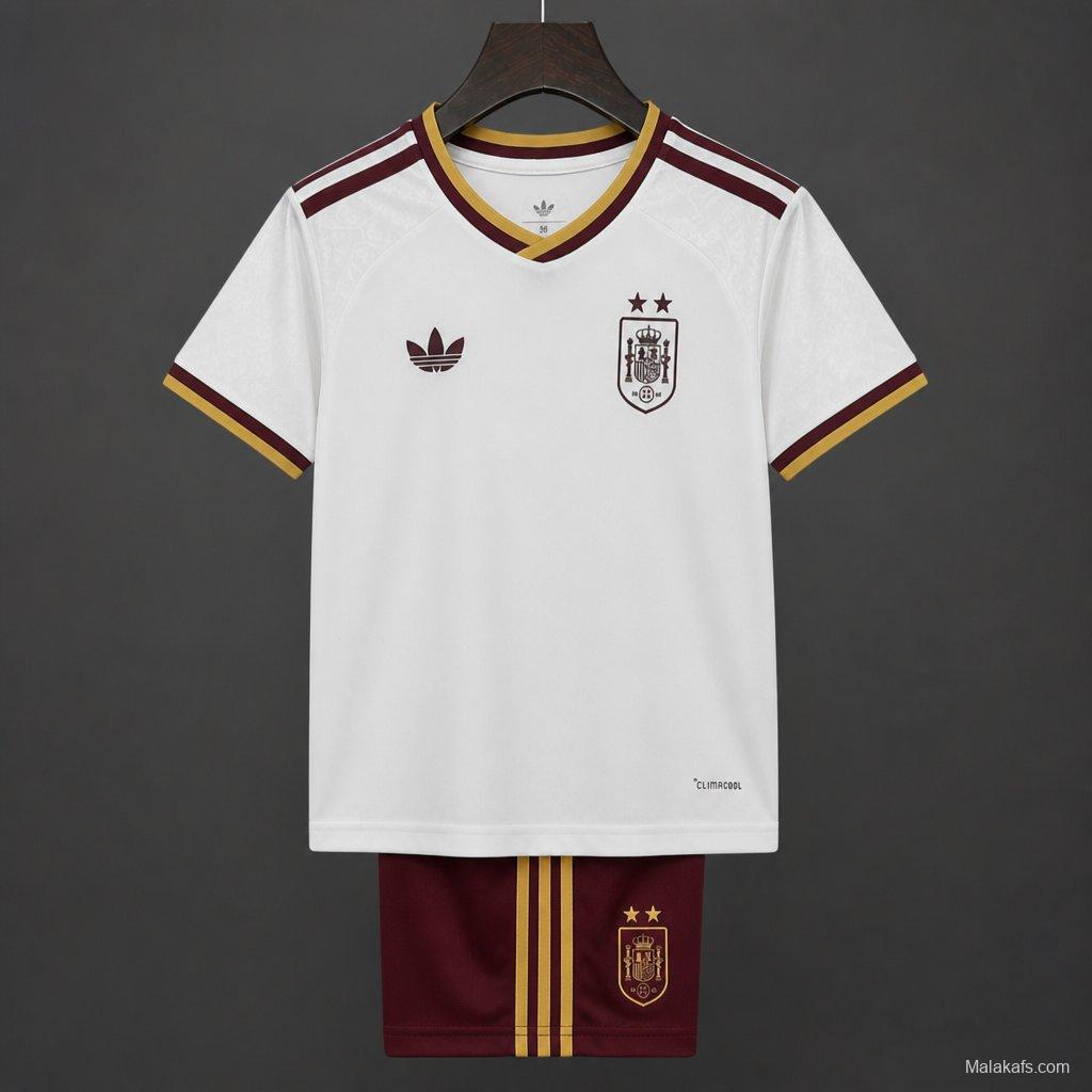 2 Star 2026 Kids Spain Away White Jersey With Champion Patch