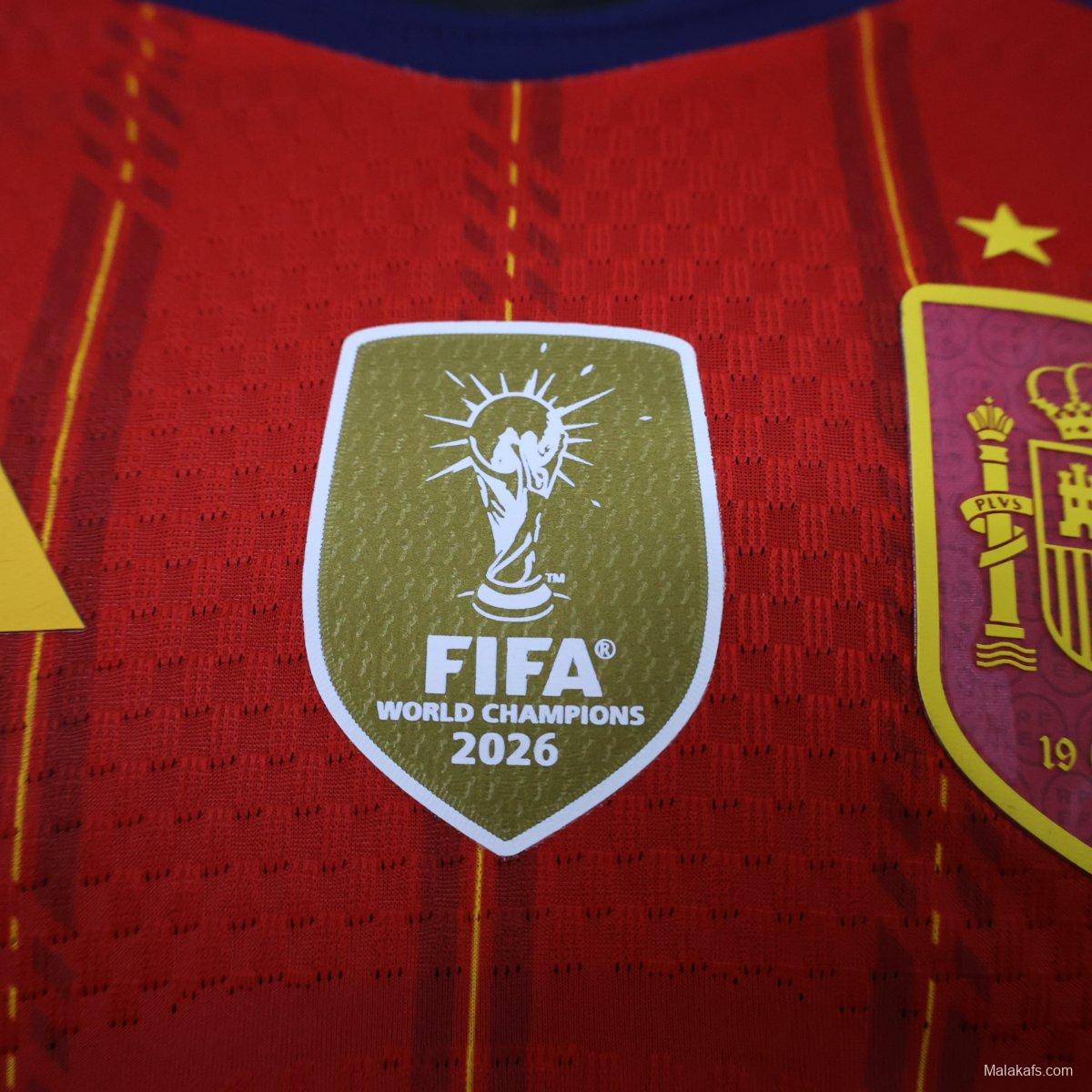 Player Version 2 Star 2026 Spain Home Long Sleeve Jersey With Champion Patch