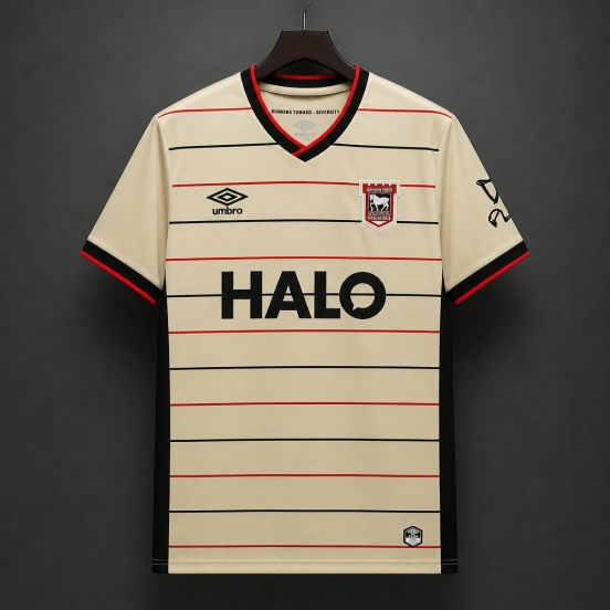 26/27 Ipswich Town Cream with Black & Red Stripes Away Jersey