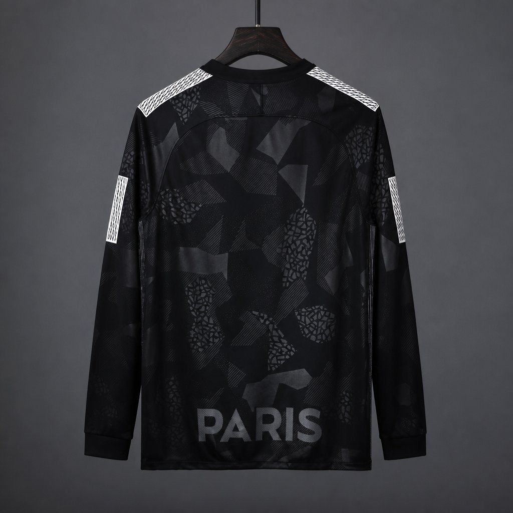 Retro 17/18 PSG/Paris Saint-Germain Black with Geometric Camo Pattern Third Long Sleeve Jersey
