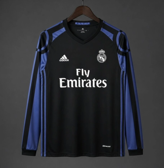 Retro 16/17 Real Madrid Black with Purple  Long Sleeve Jersey