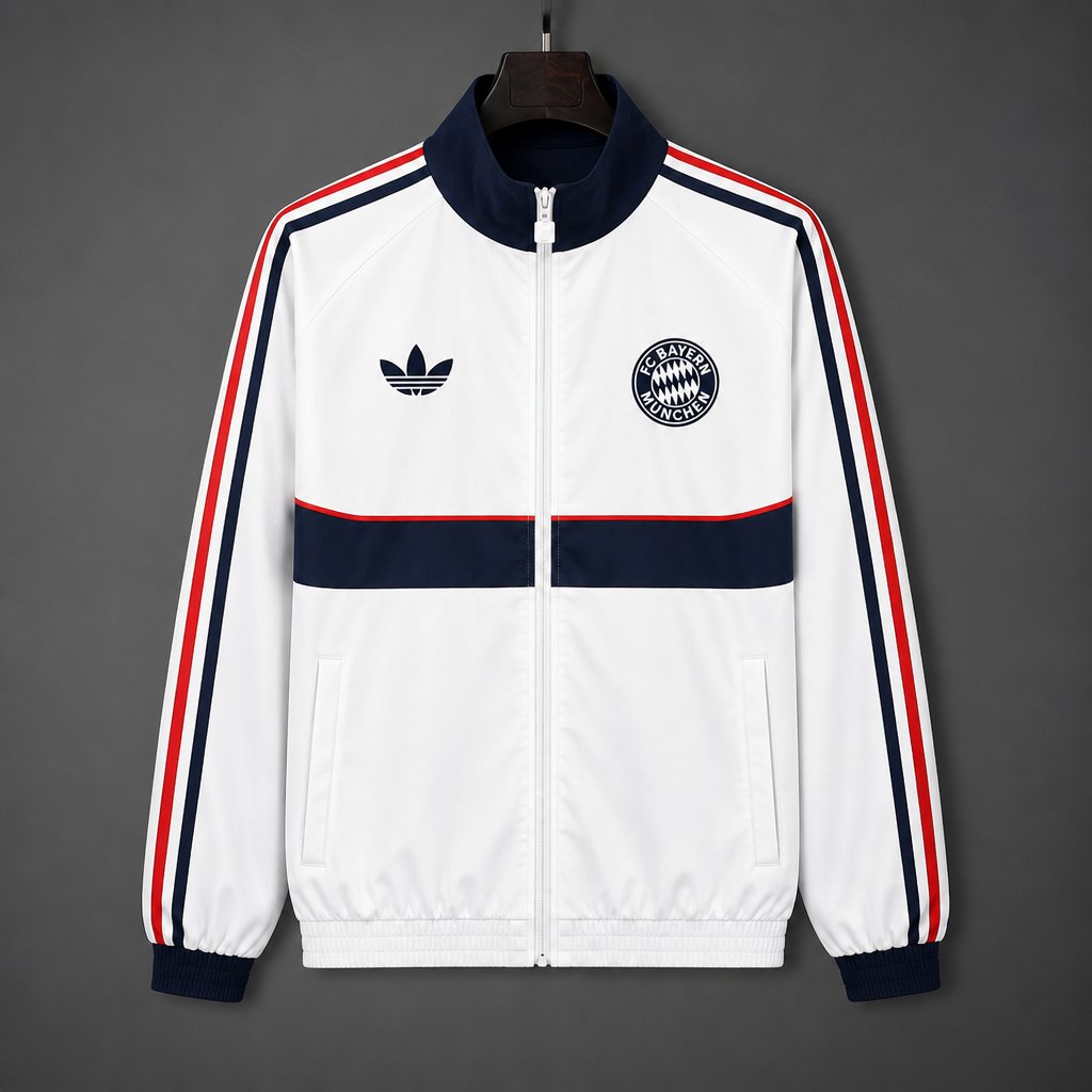 26/27 Bayern Munich White Full Zipper Windbreaker Jacket